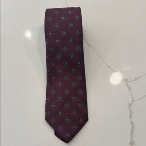 Brooks Brothers Maroon Tie with Blue and Orange Circles